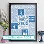 Personalised 21st Birthday Print 2005 Music Year Gift, thumbnail 1 of 12