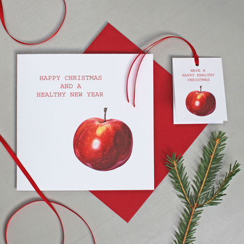 Christmas Cards With Red Apple Illustration, 3 of 3