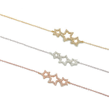 Three Star Bracelet Rose Or Gold Plated 925 Silver, 3 of 7