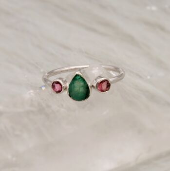 Pink Tourmaline, Emerald Silver Ring, 5 of 6