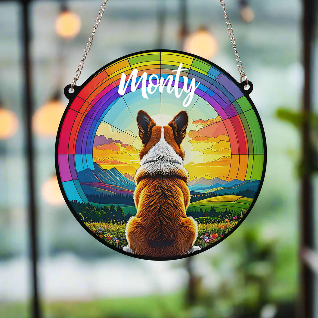 Corgi Rainbow Bridge Stained Glass Effect Suncatcher, 1 of 5