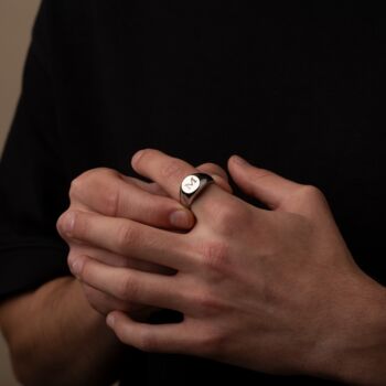 Personalised Initial Round Signet Ring In Gold And Silver, 8 of 11