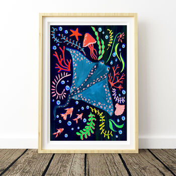 Stingray Sea Animal Colourful Nursery Print, 4 of 8