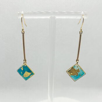 Aqua And Gold Foil Diamond Shape Drop Long Earrings, 8 of 10