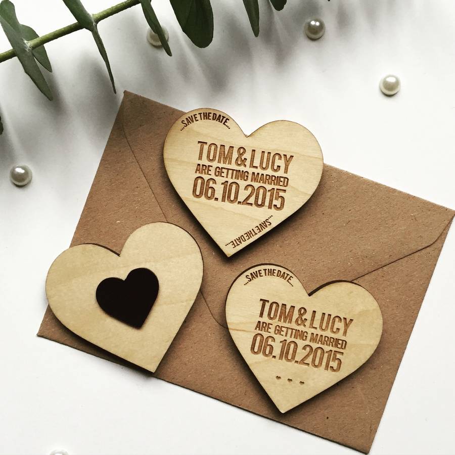 Heart Token Wooden Magnet Save The Date, 1 of 8