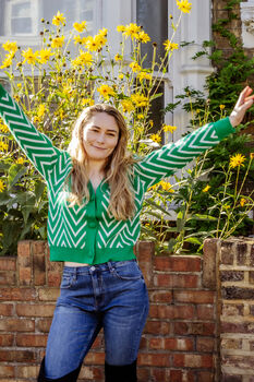 Bright Green Zig Zag Print Cardigan, 4 of 11