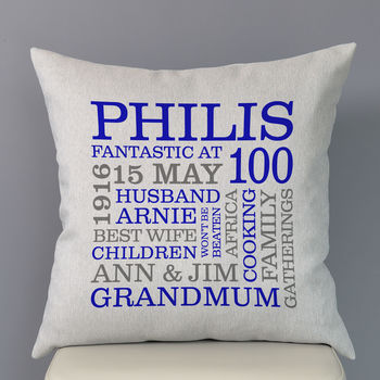 Personalised 100th Birthday Word Art Cushion, 4 of 9