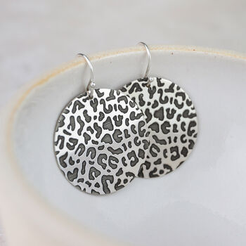 Sterling Silver Leopard Print Disc Earrings, 2 of 5