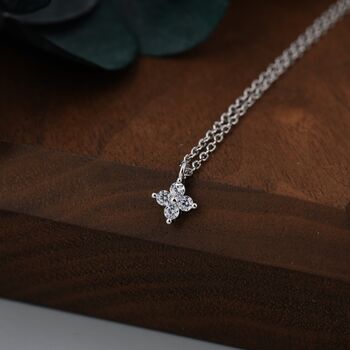 Sterling Silver Four Cz Hydrangea Flower Pendant Necklace, 4 of 12