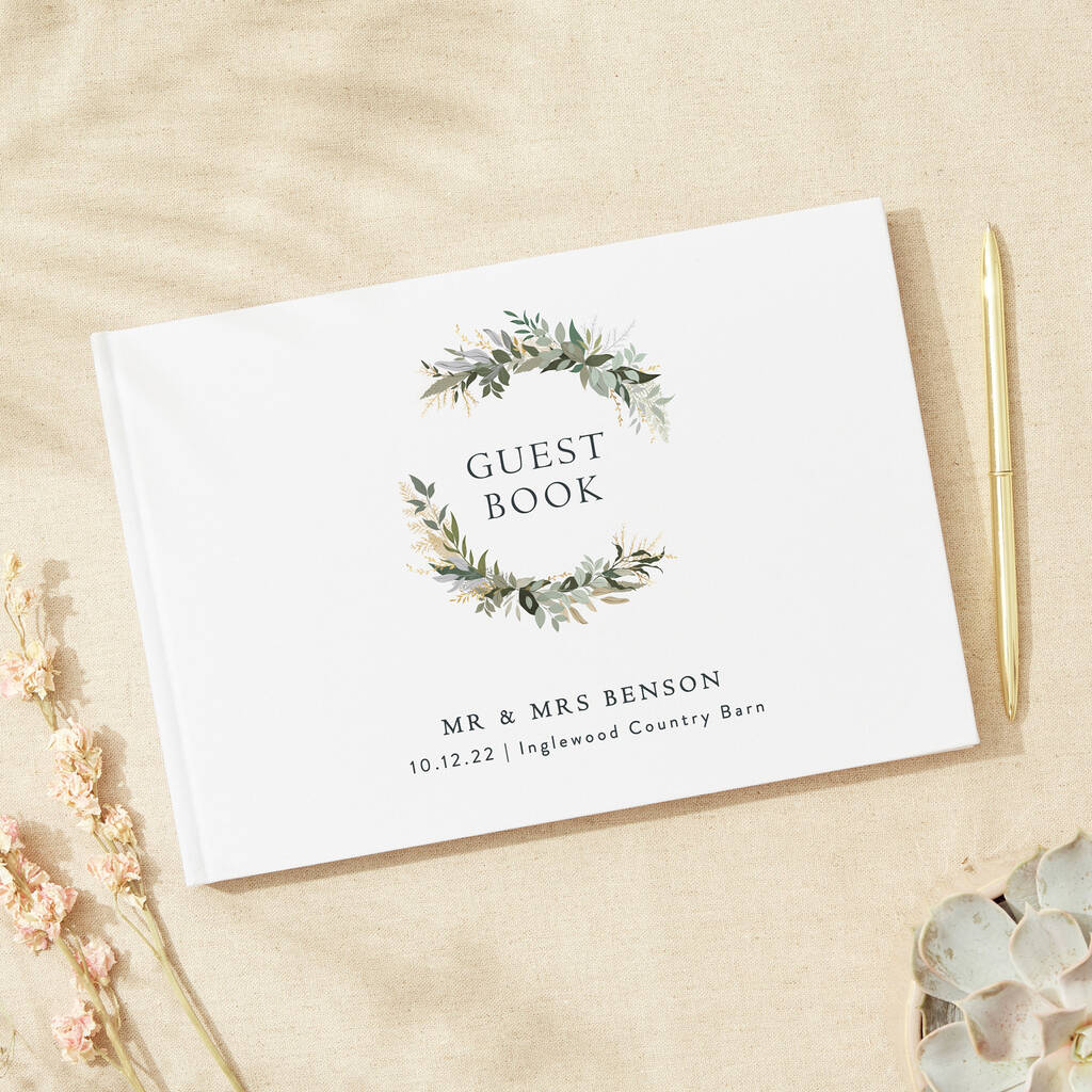 Winter Botanical Linen Wedding Guest Book By LOOM Weddings