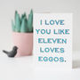 Like Eleven Loves Eggos Funny Valentine's Day Card, thumbnail 1 of 3