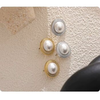 Milan Ivory D’or Gold Pearl Charm Bezel Gala Gift Earrings, 2 of 4