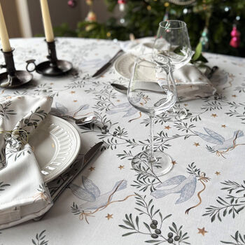 Luxury Heavy Linen Feel Tablecloth Christmas Doves Of Peace, 5 of 6