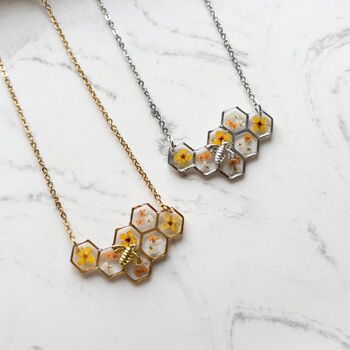Gold Stainless Steel Honeycomb Bee Necklace, 4 of 7