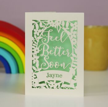 Personalised Papercut Feel Better Soon Cream Card, 4 of 6