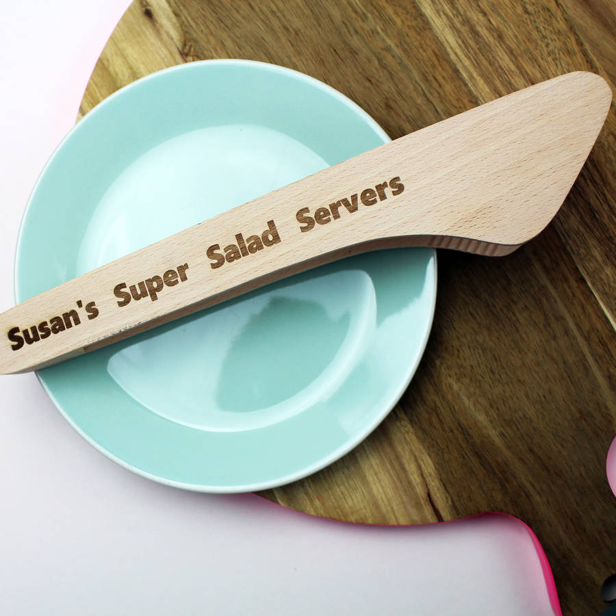 Personalised Wooden Salad Servers By 3 Blonde Bears