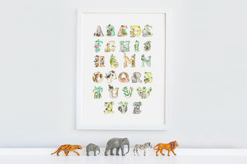 Kid's Bright Jungle Animal Alphabet Nursery Art Print, 2 of 9