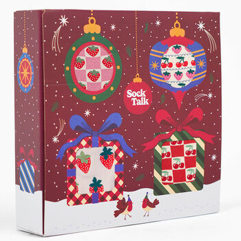 Strawberry And Cherries Bamboo Socks Christmas Gift Set Four Pack, 3 of 3