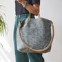 Fair Trade Woven Cotton Leather Double Handle Handbag, thumbnail 5 of 9