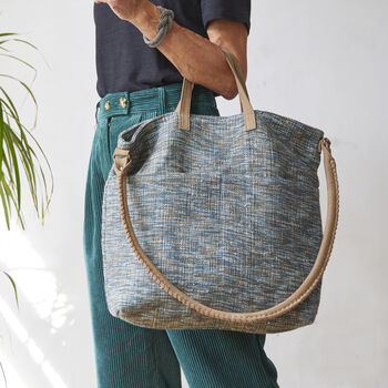 Fair Trade Woven Cotton Leather Double Handle Handbag, 5 of 9