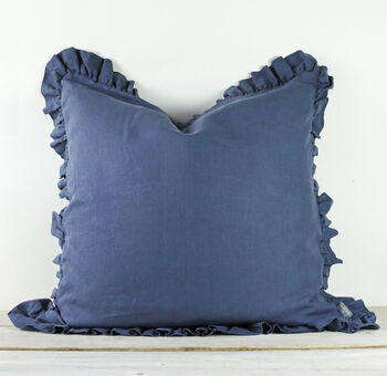 Blue Linen Ruffle Cushion, 2 of 2