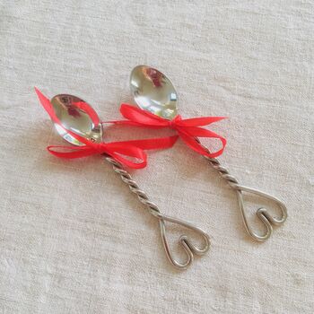 Pair Of Silver Mr And Mrs Heart Spoons, 5 of 5