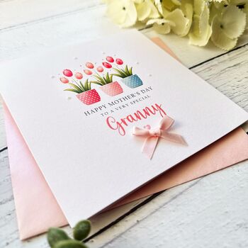 Handmade Granny Mother's Day Card: Potted Tulip Design, 3 of 4