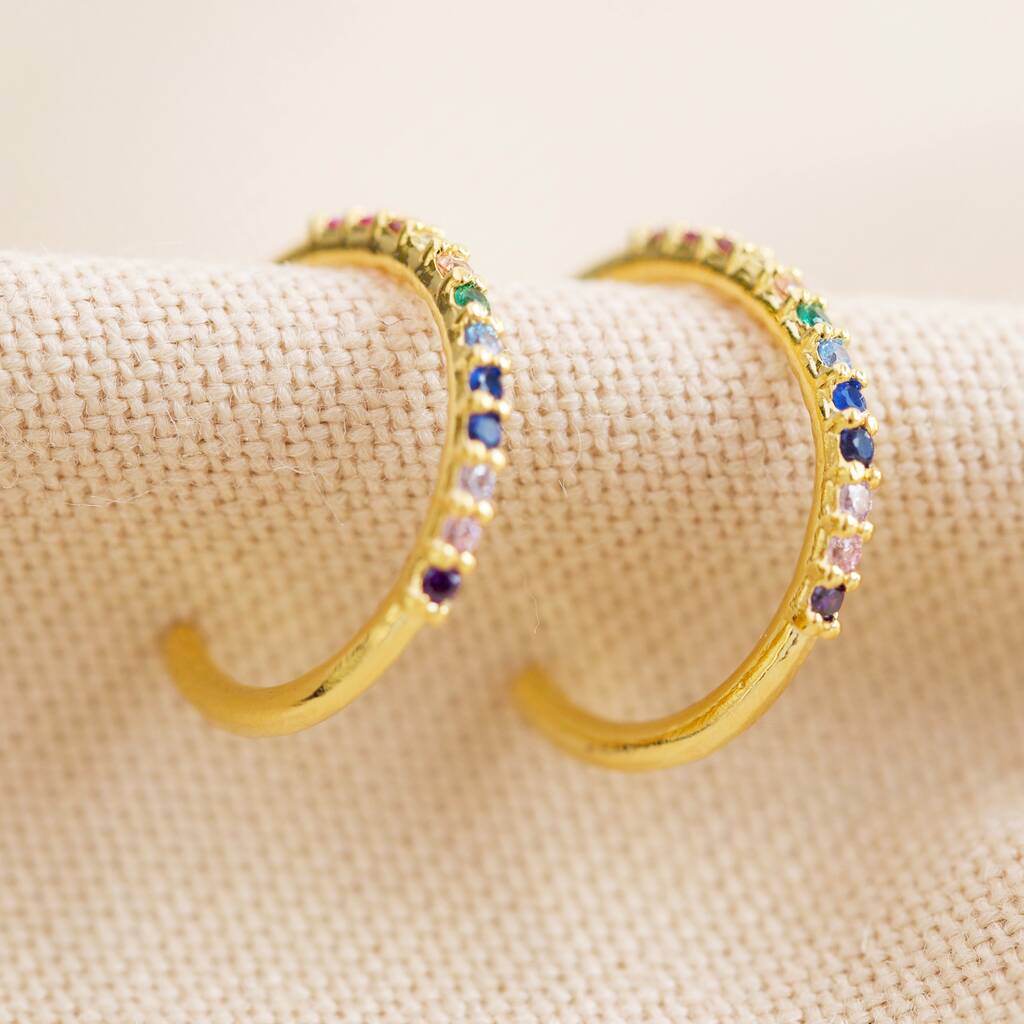 Rainbow Crystal Hoop Earrings In Gold Plating By Lisa Angel