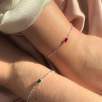 Sterling Silver Baguette Birthstone Bracelet, 2 of 11