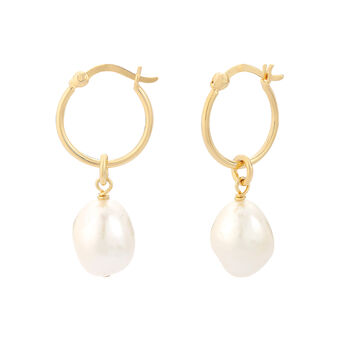 18ct Gold Plated Round Pearl Creole Hoop Earrings, 3 of 7