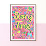 Pink Story Time Print, Reading Nook Illustration, Girls Room Wall Art, thumbnail 1 of 12