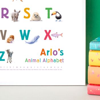 Personalised Illustrated Animals Bright Alphabet Print, 3 of 12