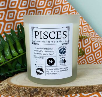 Personalised Pisces Horoscope Star Sign Candle, 4 of 11