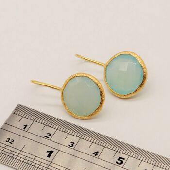 Aqua Chalcedony Earrings: Gold, Dangle Drop, Sterling Silver, Round Blue Gemstone Jewelry, 5 of 6