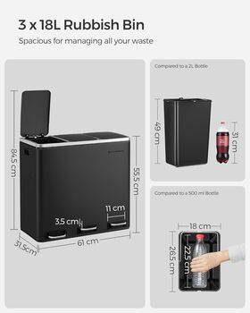 Kitchen Rubbish Bin Three Compartments Foot Pedals, 2 of 7