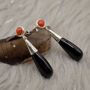 Black Onyx, Red Coral Silver Earrings, thumbnail 4 of 6