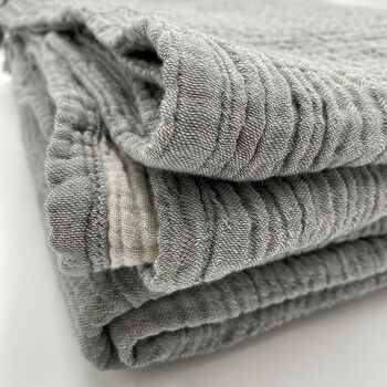 Izmir Flannel Luxury Blanket Oyster Grey And Ecru, 4 of 9
