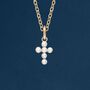 Tiny Genuine Pearl Cross Necklace In 18ct Gold Plate, thumbnail 1 of 12