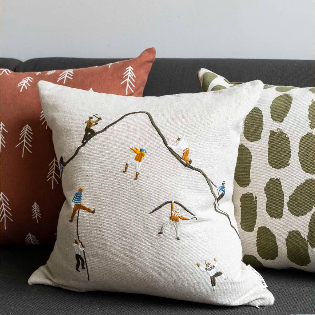 Mountain Climbers Embroidered Cushion Cover, 1 of 5