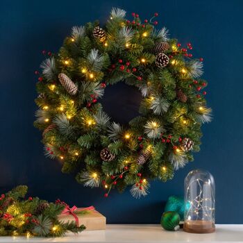 Traditional Christmas Garland, Red Berries, Pine Cones, Pre Lit, 180cm, 5 of 5