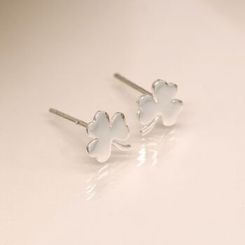 Sterling Silver Lucky Clover Stud Earrings, 3 of 5