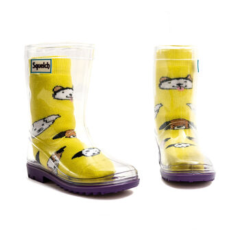 Squelch Transparent Wellies And Three Sock Set Dogs, 4 of 6