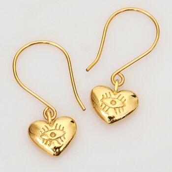 Gold Plated Evil Eye Heart Earrings, 3 of 7