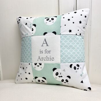 Panda Alphabet Cushion Mint And Grey, 2 of 9