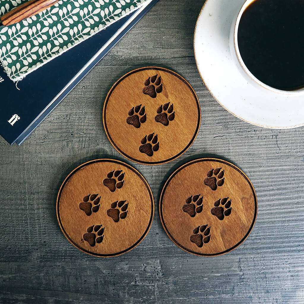 Wooden Drinks Coasters With Paw Prints Design By For Me & For You