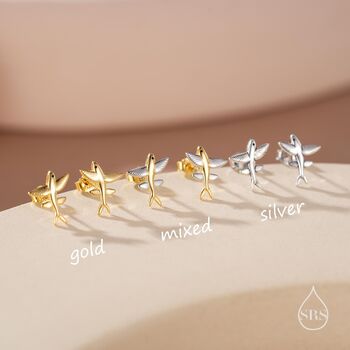 Sterling Silver Very Tiny Flying Fish Stud Earrings, 3 of 12