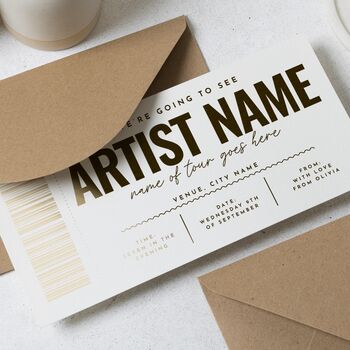 Personalised Gold Foil Concert Ticket Gift Voucher, 5 of 9