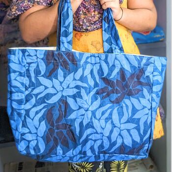 Large Sari Market Tote Bag, Blue Floral, 4 of 4