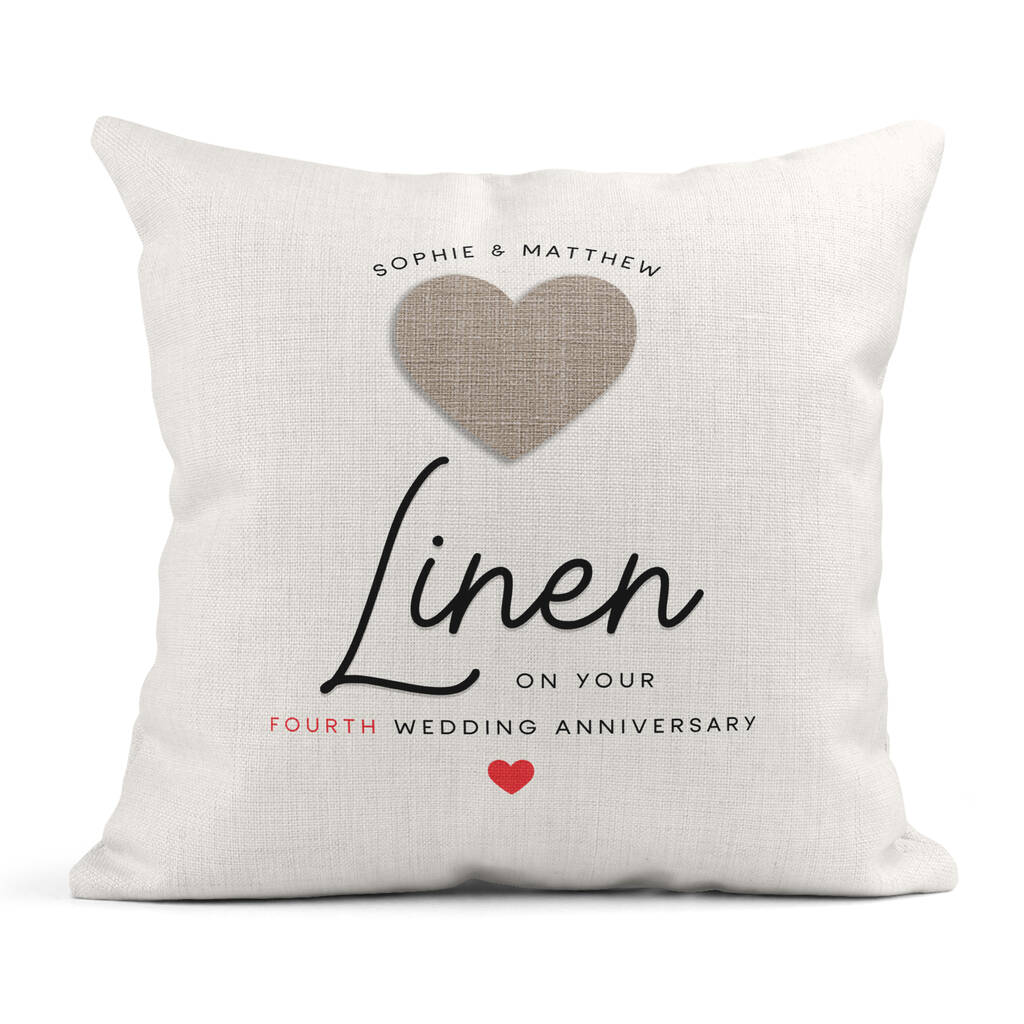 Personalised 4th Wedding Anniversary Cushion 'Linen', 1 of 3