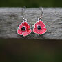 Poppy Red Flower Drop Hook Earrings, thumbnail 1 of 3